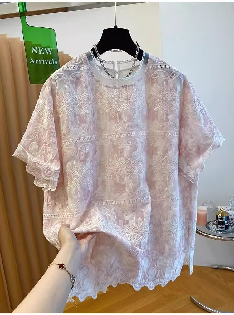 レディース Tシャツ 半袖 ゆったり コットン 綿 夏 秋冬 カジュアル 大きいサイズ 春夏 ラウンドネック 秋 レース 冬 刺繍 おしゃれ シャツ 上着