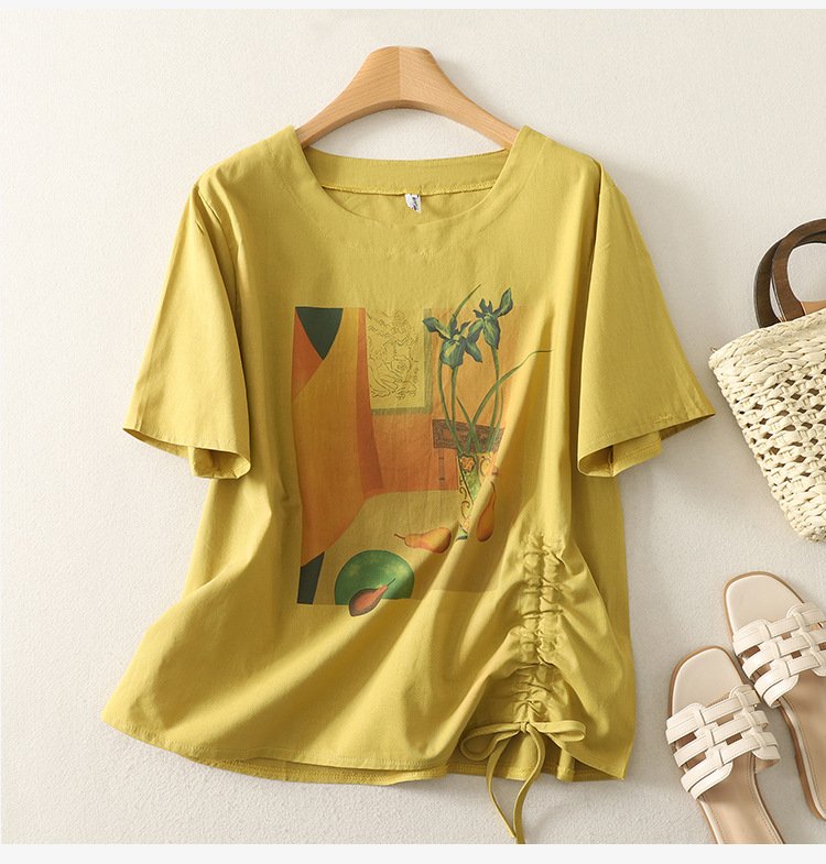 Tシャツ 半袖 プリント スリム コットン 綿 リネン 春夏 カジュアル きれいめ 通勤 春 夏 ラウンドネック シャツ 都会的 レギュラー ポリエステル