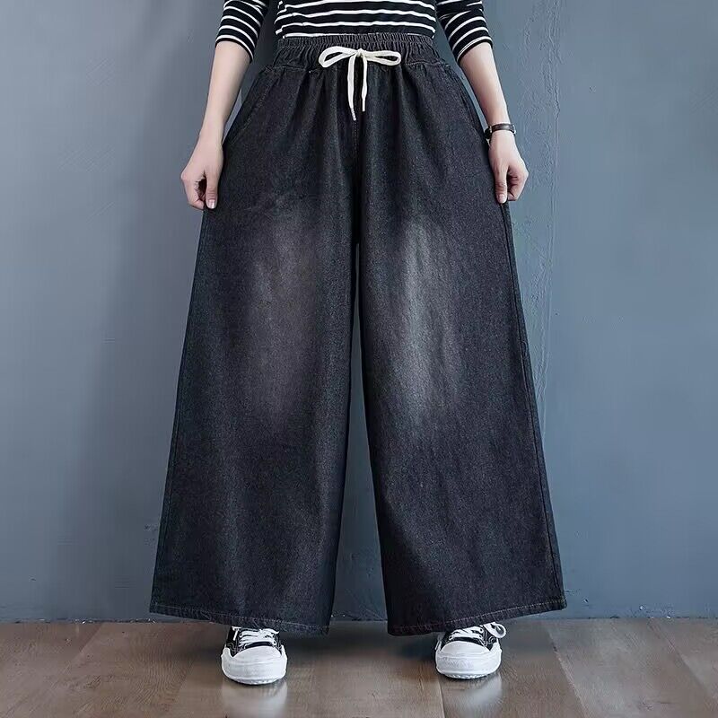 レディース パンツ ゆったり デニム 秋冬 秋 レトロ 大きいサイズ ボトムス 冬 ストレートパンツ ストレート エスニック デニムパンツ