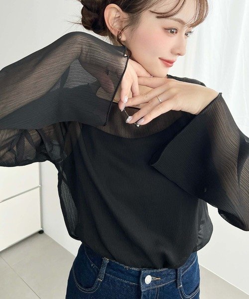 ブラウス シャツ トップス 長袖 無地 春夏 きれいめ 通勤 前開き 春 夏 レース シンプル 韓国ファッション シフォン 透け感 都会的
