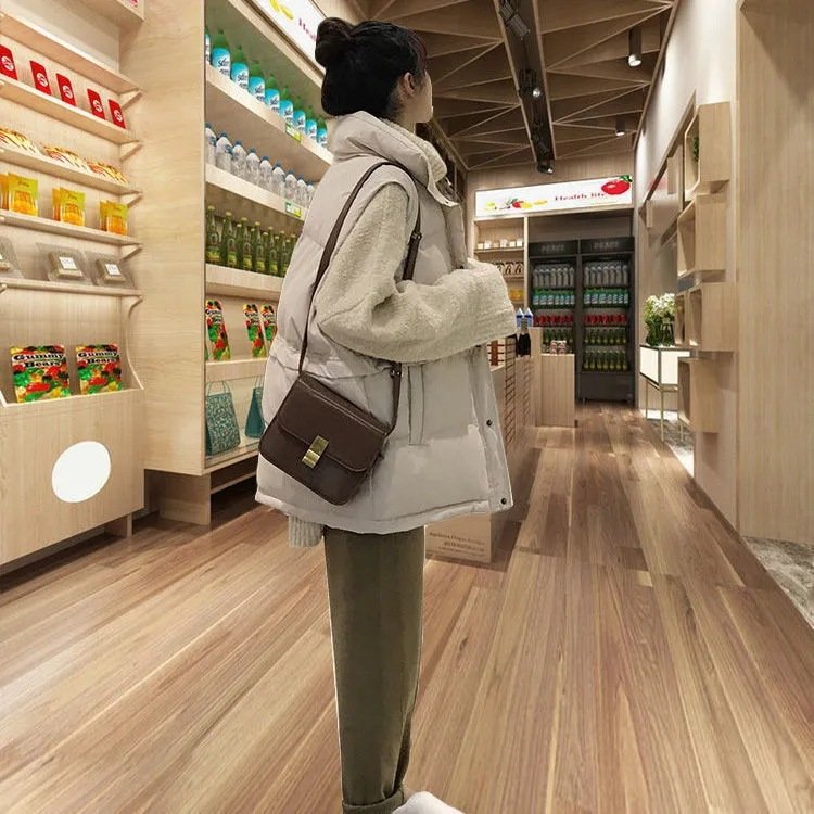 レディース ベスト コート 無地 コットン 綿 秋冬 秋 ショート 膝丈 シンプル 冬 厚手 スタンドカラー ポリエステル