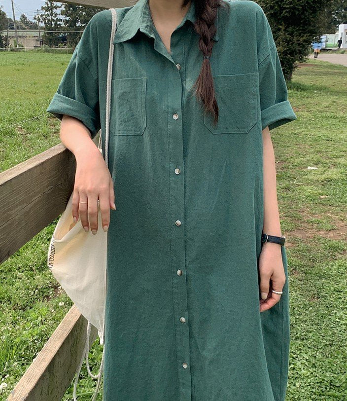 ワンピース 半袖 無地 春夏 きれいめ 通勤 春 夏 シンプル ロング 襟付き