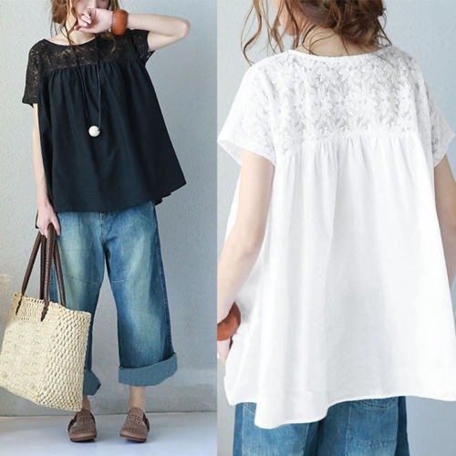 レディース トップス Tシャツ 半袖 ボーダー ストライプ 無地 ゆったり コットン 綿 春夏 大きいサイズ 春 夏 ラウンドネック レース シンプル シャツ