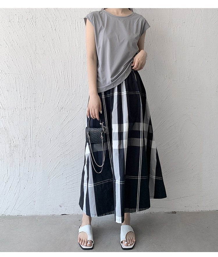 スカート チェック柄 春夏 カジュアル きれいめ 春 夏 ミモレ 上品 Aライン ポリエステル