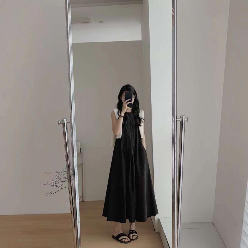 ワンピース ノースリーブ 無地 夏 きれいめ 通勤 春夏 袖なし ラウンドネック シンプル ロング 上品 Aライン