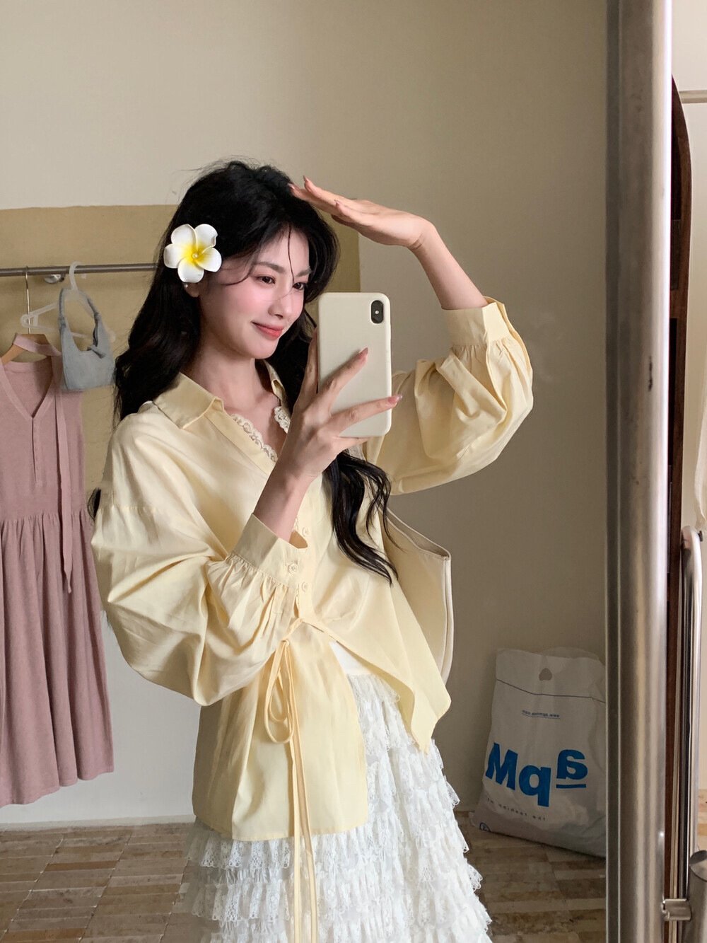 レディース シャツ 長袖 無地 春夏 韓国風 前開き 春 夏 レース シンプル 切り替えデザイン 個性的 タイ