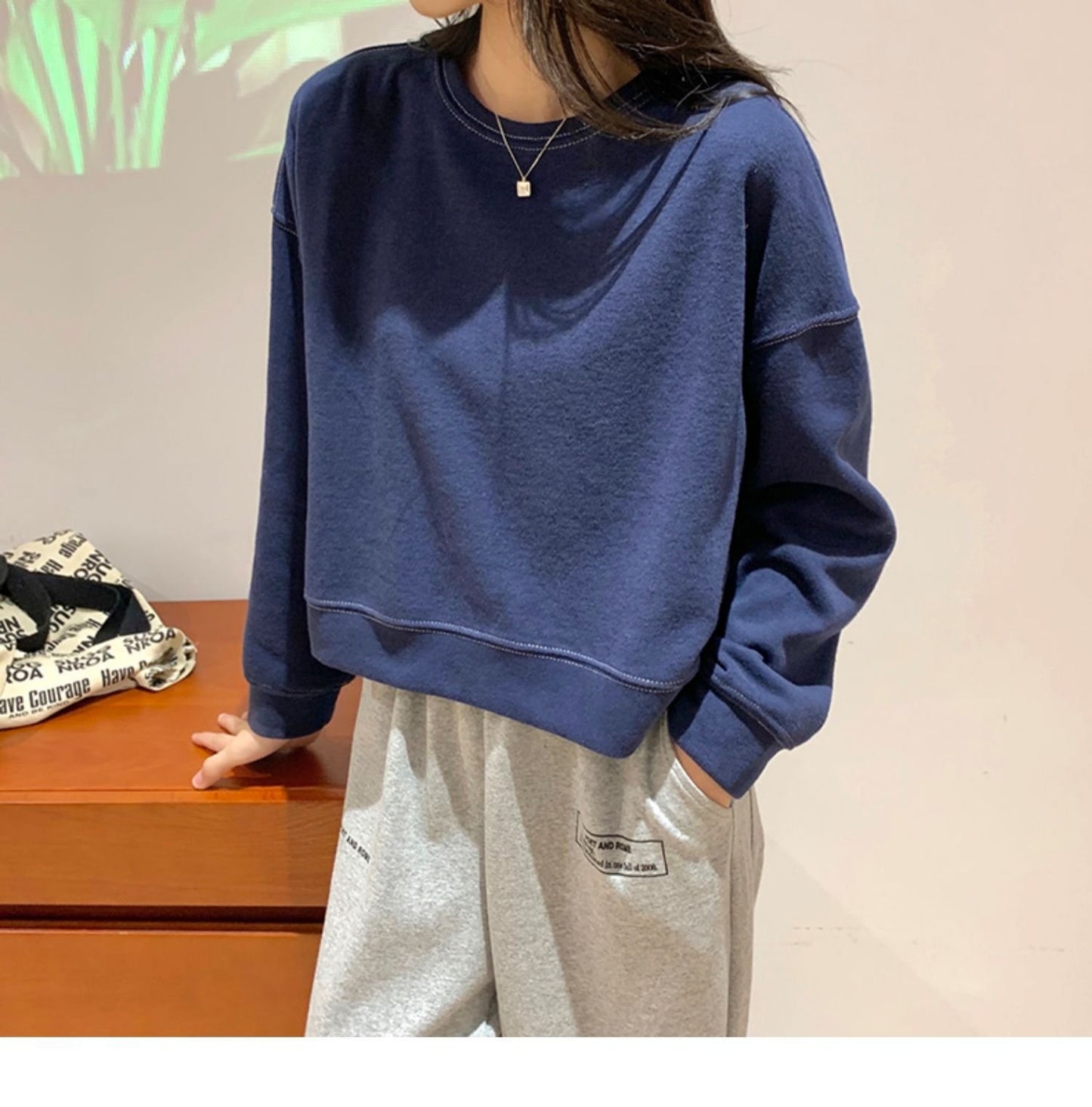 レディース トップス 長袖 ゆったり コットン 綿 春 秋冬 カジュアル 春夏 ショート ラウンドネック 秋 冬 裏起毛 プルオーバー タイ