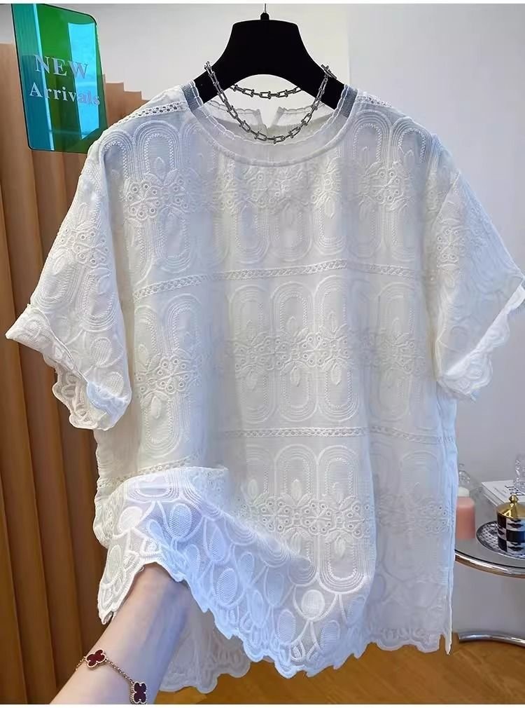 レディース Tシャツ 半袖 ゆったり コットン 綿 夏 秋冬 カジュアル 大きいサイズ 春夏 ラウンドネック 秋 レース 冬 刺繍 おしゃれ シャツ 上着