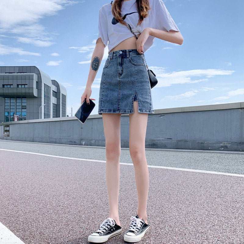 パンツ スカート デニム 秋冬 秋 きれいめ ショート ショートパンツ 冬 上品 Aライン スリット ハイウエスト デニムスカート ストレッチ