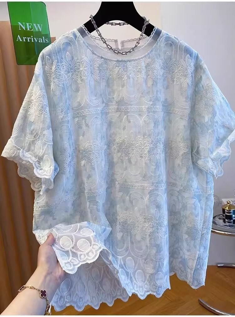 レディース Tシャツ 半袖 ゆったり コットン 綿 夏 秋冬 カジュアル 大きいサイズ 春夏 ラウンドネック 秋 レース 冬 刺繍 おしゃれ シャツ 上着
