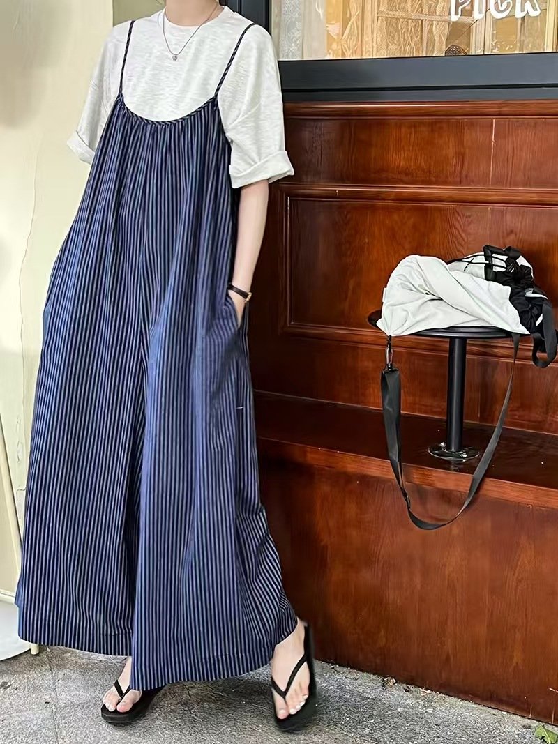 パンツ ボーダー ストライプ ゆったり 春夏 カジュアル きれいめ レトロ 春 夏 上品 ポリエステル 細見え