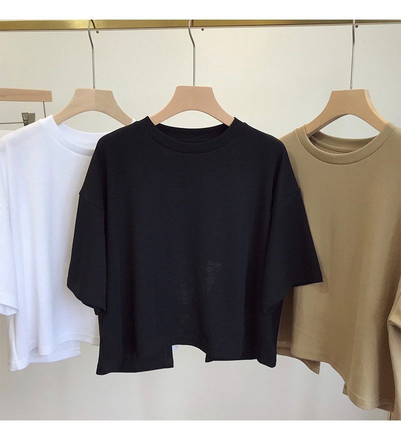 レディース Tシャツ 半袖 無地 ゆったり 春夏 春 ショート 夏 ラウンドネック シンプル シャツ 切り替えデザイン タイ ポリエステル 丸首