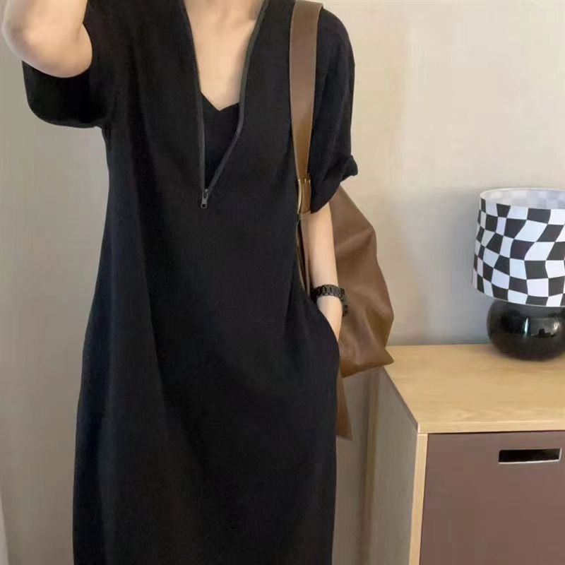 ワンピース 半袖 無地 夏 きれいめ レトロ 体型カバー 通勤 春夏 シンプル 上品 切り替えデザイン Aライン