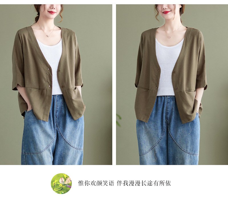 コート ジャケット 無地 ゆったり コットン 綿 リネン 夏 カジュアル 体型カバー Vネック 上品 切り替えデザイン スーツ 麻 アウター レギュラー