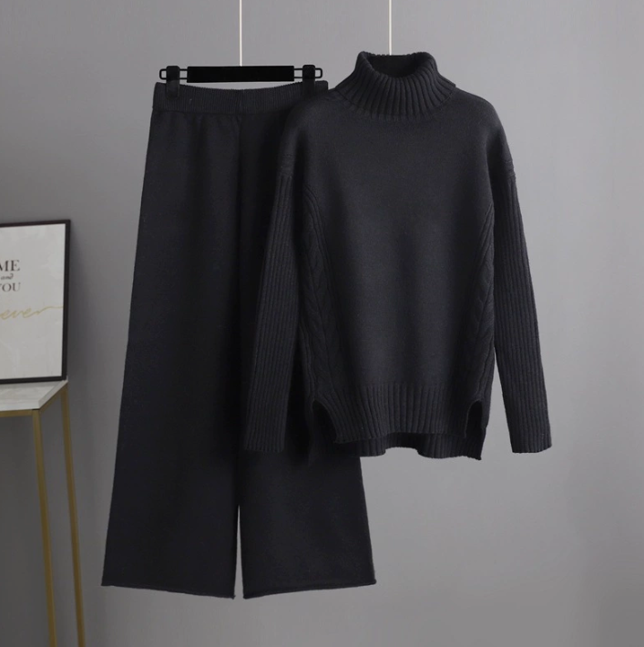 レディース トップス パンツ セットアップ 2点セット 上下セット 長袖 ハイネック 襟なし オーバーサイズ  フェミニン ポケット リブ 切り替えデザイン かわいい 大人可愛い きれいめ シンプル カジュアル 上品 おしゃれ こなれ感 ラフ 主役級 存在感 抜け感 都会的 ナチュラル 無地 秋 冬 デート お出かけ イベント リゾート 旅行 女子会 休日 韓国 オルチャン 体型カバー 普段使い 着回し 大きいサイズ フリーサイズ 黒 ブラック グレー オフホワイト カーキ ピンク ブルー