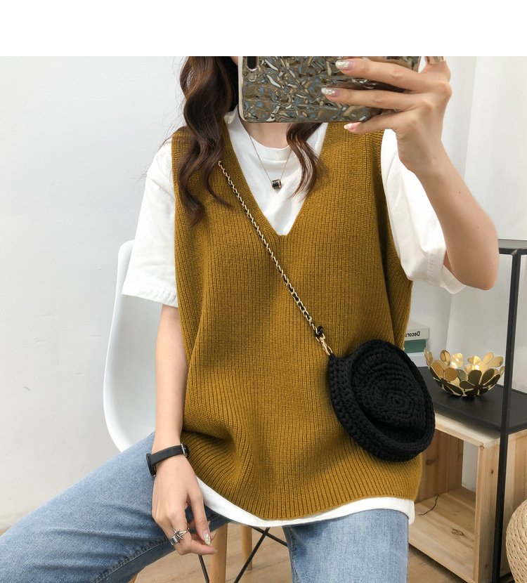 レディース トップス ニット ベスト 無地 ゆったり 秋冬 秋 カジュアル 体型カバー Vネック 膝丈 シンプル 冬 ブラック グレー イエロー セーター ベージュ アプリコット ポリエステル