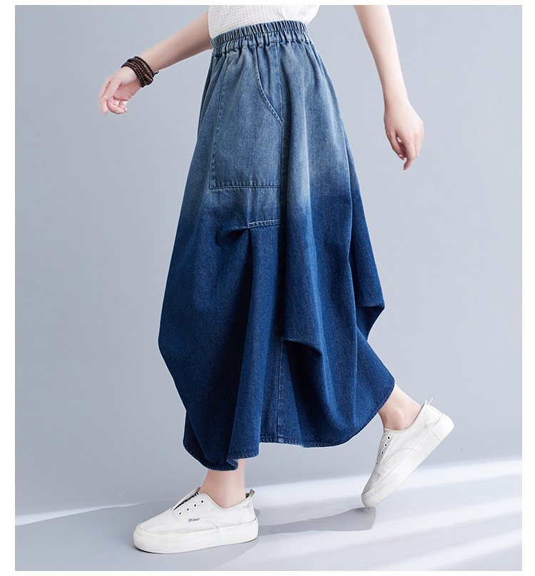 スカート スリム デニム 秋 フレア 上品 ロング ハーフ フレアスカート ポリエステル