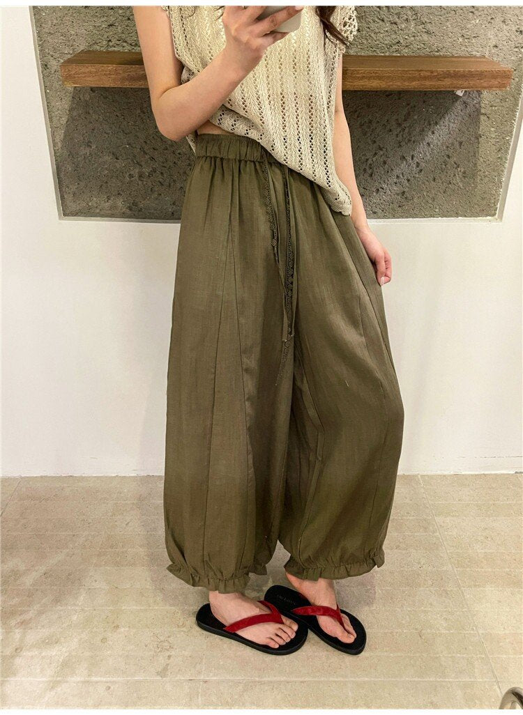 レディース パンツ ワイド 春夏 カジュアル きれいめ 通勤 春 夏 フリル ワイドパンツ 都会的