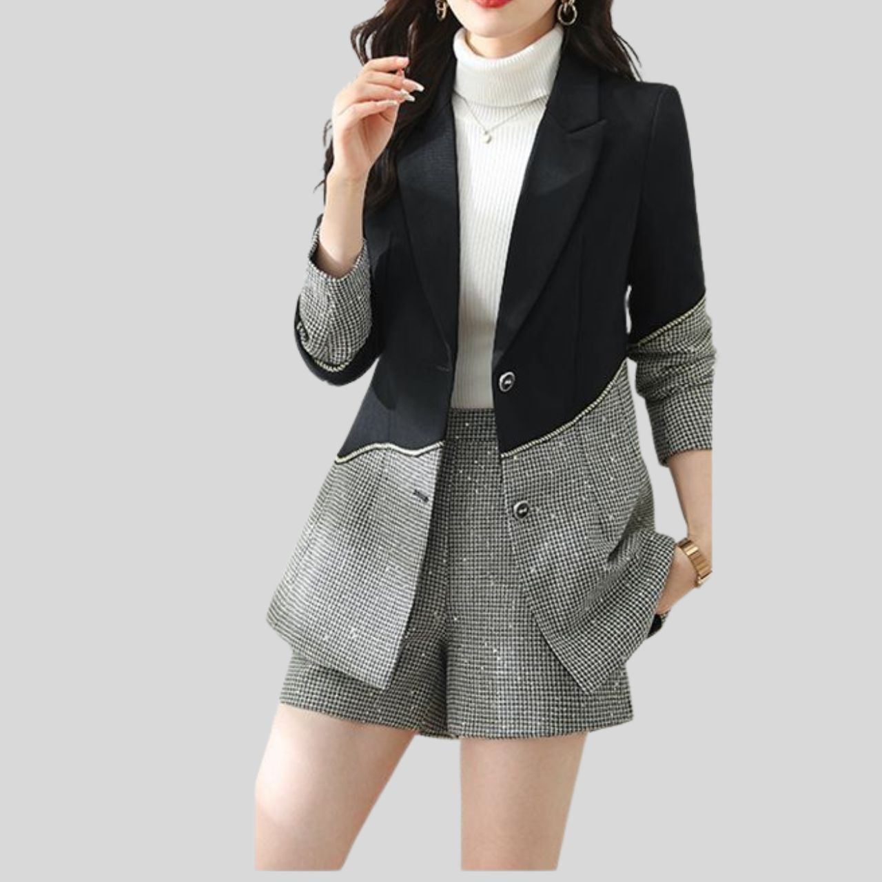 レディース ジャケット スーツ セットアップ ショートパンツ キュロットスカート フェミニン 切り替えデザイン 配色 大人可愛い きれいめ カジュアル おしゃれ かっこいい レトロ こなれ感 クール エレガント 抜け感 キュート 都会的 ラグジュアリー 無地 グレンチェック 春 秋 オフィス 通勤 お出かけ 女子会 ショッピング モノトーン オルチャン コーデ 楽ちん 美脚 脚長 プチプラ 普段使い 着回し モテ トレンド 流行 インスタ映え 定番 S M L XL 2XL 黒 ブラック