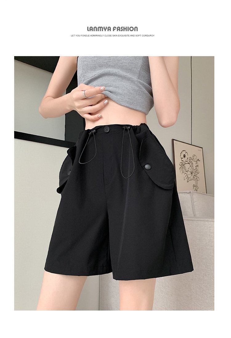 レディース パンツ ワイド 夏 カジュアル アメリカン ショート ショートパンツ 薄手 ハイウエスト タイ 速乾