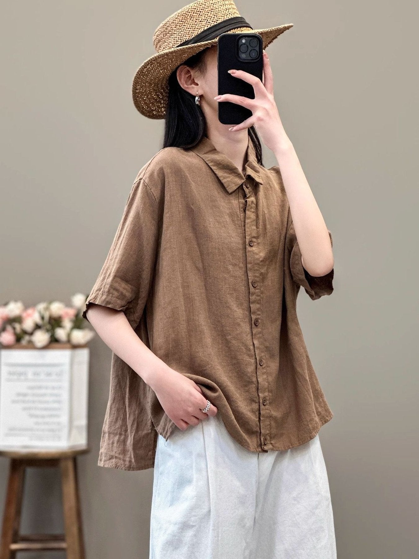 レディース シャツ トップス 長袖 無地 ゆったり コットン 綿 リネン 春夏 レトロ 通勤 前開き 春 夏 膝丈 切り替えデザイン タイ