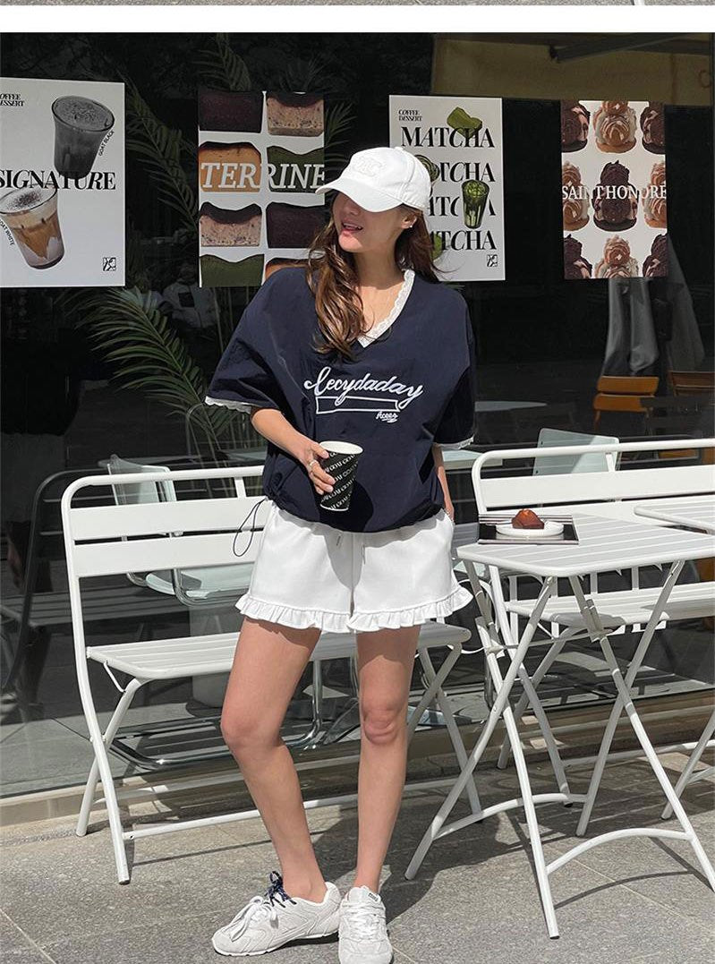 レディース シャツ Tシャツ 半袖 ゆったり 春夏 カジュアル 前開き Vネック 春 夏 膝丈 レース 速乾