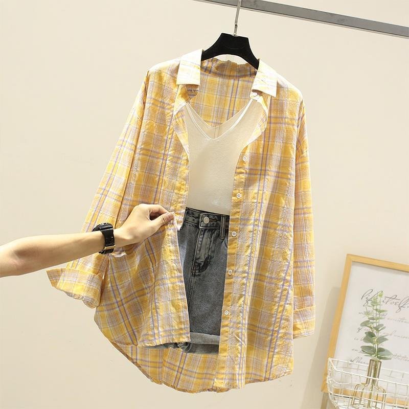 レディース シャツ コート 長袖 チェック柄 ゆったり コットン 綿 春夏 きれいめ 前開き 春 夏 学生 上品 薄手 レギュラー