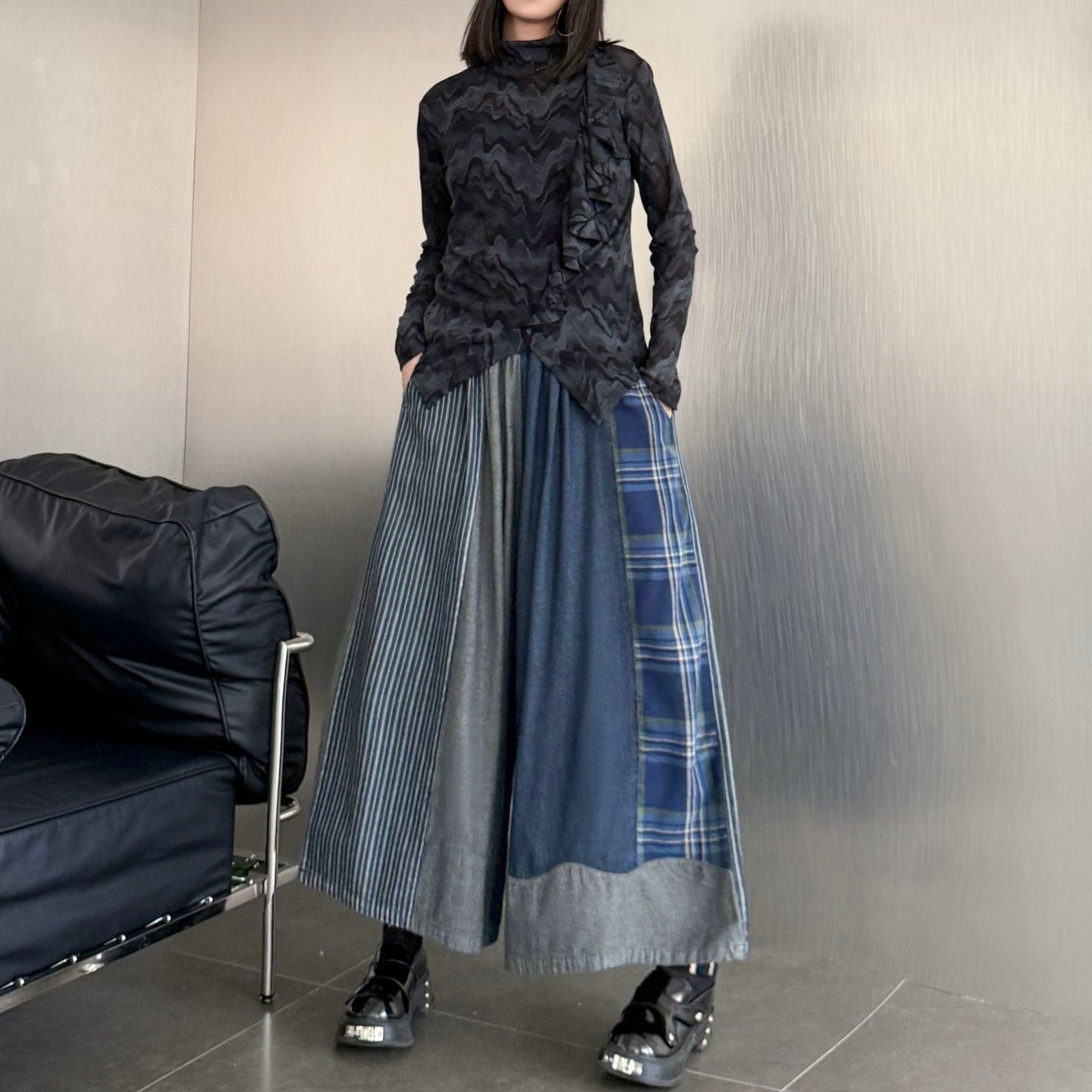 レディース パンツ ボトムス ロングパンツ ワイドパンツ 丈長 フルレングス ストリート 配色 かわいい 大人可愛い カジュアル おしゃれ かっこいい メンズライク マニッシュ 個性的 クール ヴィンテージ アメリカン カントリー アクティブ ワイルド 無地 チェック ストライプ パッチワーク オールシーズン お出かけ 女子会 休日 ショッピング ライブ カフェ フェス ランチ 体型カバー 脚長 普段使い 着回し トレンド 流行 インスタ映え ビッグ ゆったり ゆる フリーサイズ ワンサイズ ブルー 青