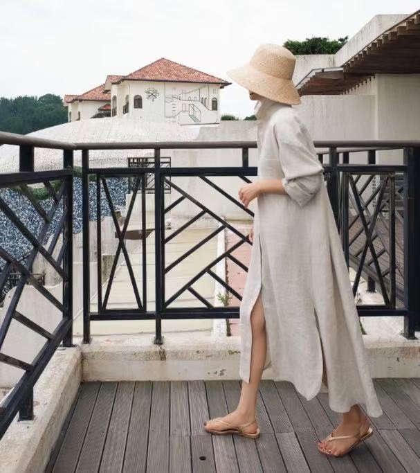 ドレス 長袖 無地 春夏 カジュアル きれいめ 春 夏 膝上 シンプル 秋 ミモレ ロング 上品 スリット ハイウエスト シック
