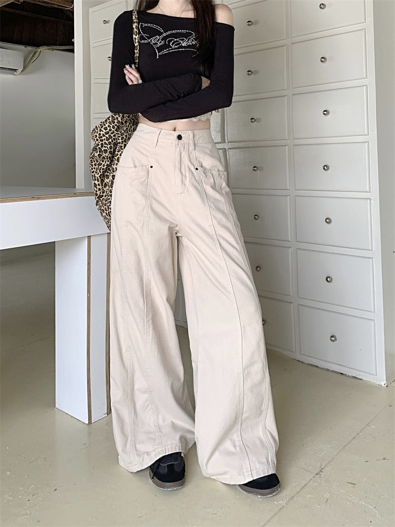 レディース パンツ ボトムス Gパン ストレートパンツ ワイド デニムパンツ フルレングス ストリート ポケット ハイウエスト 大人可愛い きれいめ シンプル カジュアル おしゃれ かっこいい こなれ感 ラフ 存在感 ベーシック ナチュラル 無地 春 秋 ロングシーズン ママ 通勤 学生 学校 通学 デート お出かけ お泊まり アウトドア キャンプ イベント 旅行 女子会 休日 ショッピング ライブ お花見 体型カバー 美脚 着回し トレンド 定番 S M L XL ベージュ ベーシックカラー 大人カラー