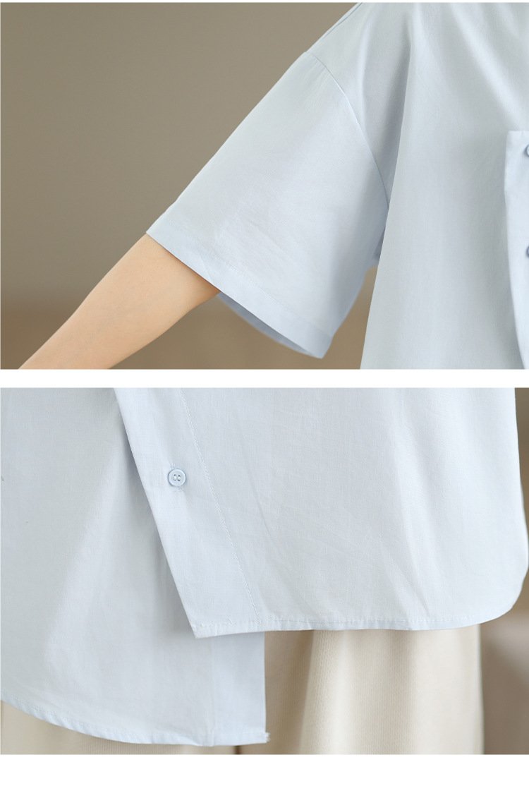 レディース シャツ トップス 半袖 ゆったり コットン 綿 春夏 きれいめ 通勤 前開き 春 夏 刺繍 襟付き 蝶 都会的 レギュラー ボタン