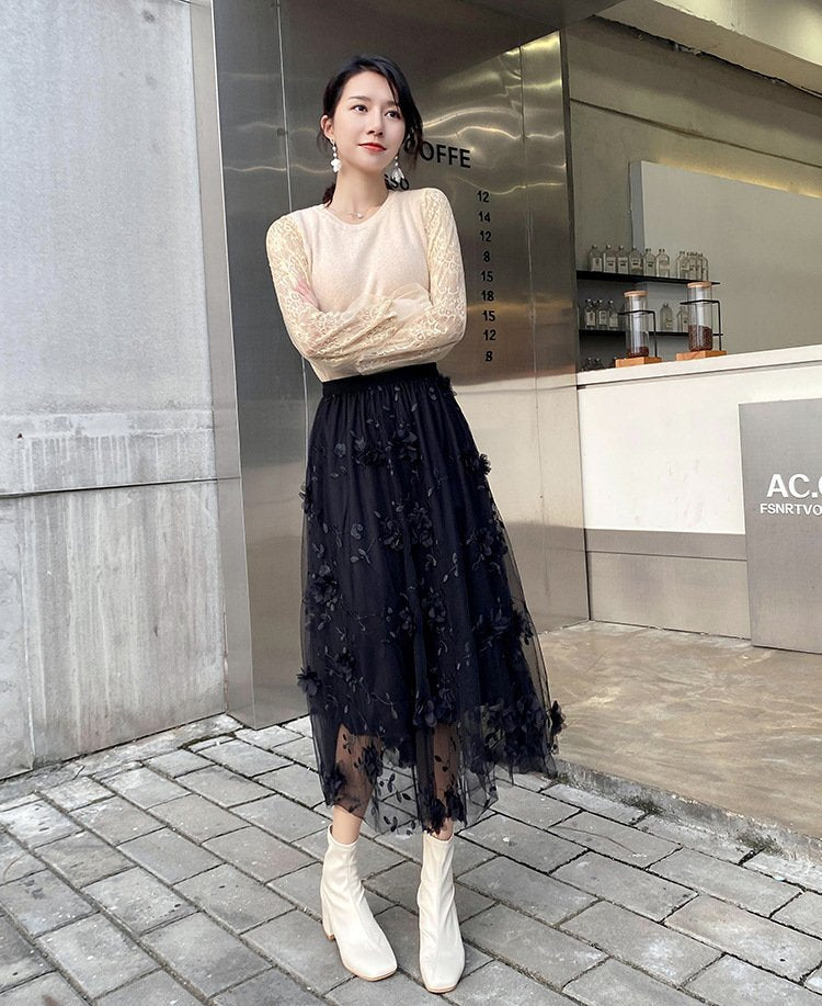 レディース スカート 無地 春 きれいめ 通勤 大きいサイズ ボトムス シンプル 刺繍 ブラック ロング Aライン 切り替えデザイン レッド ハイウエスト アプリコット ネイビー ロングスカート ポリエステル