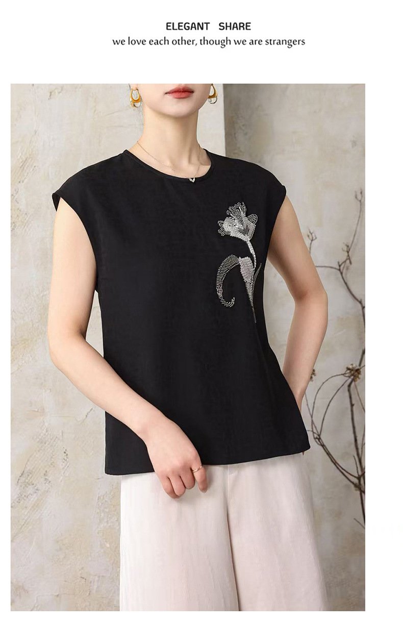 レディース シャツ トップス Tシャツ ノースリーブ ゆったり スリム 春夏 前開き 袖なし 春 夏 膝丈 ラウンドネック 切り替えデザイン ポリエステル レディースシャツ