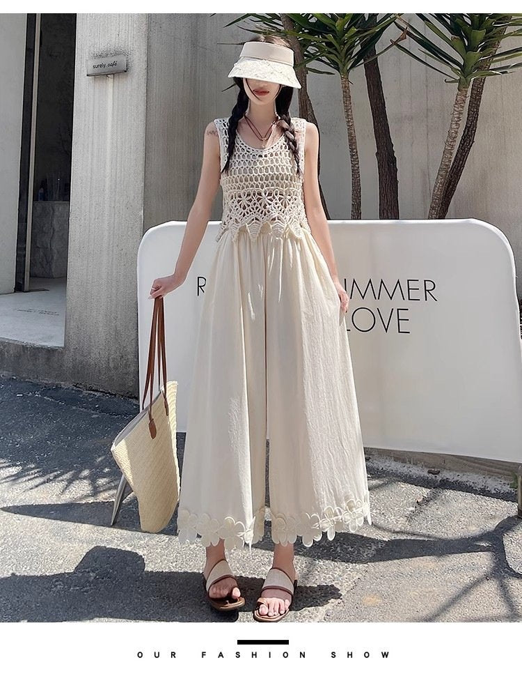 レディース パンツ 花柄 ゆったり ワイド 春夏 カジュアル きれいめ 春 夏 レース ブラック 上品 ロング ワイドパンツ ストレッチ ポリエステル 森ガール
