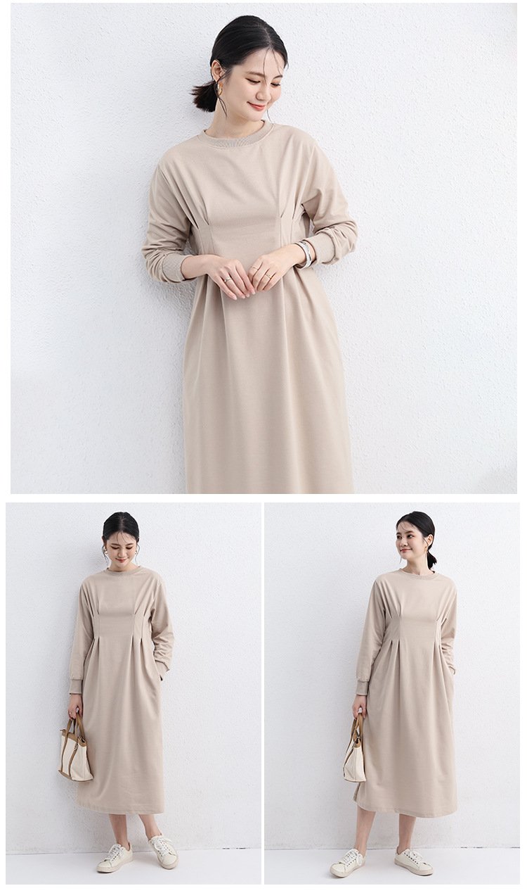 ワンピース 長袖 春 秋 きれいめ 通勤 春夏 ラウンドネック 上品 Aライン