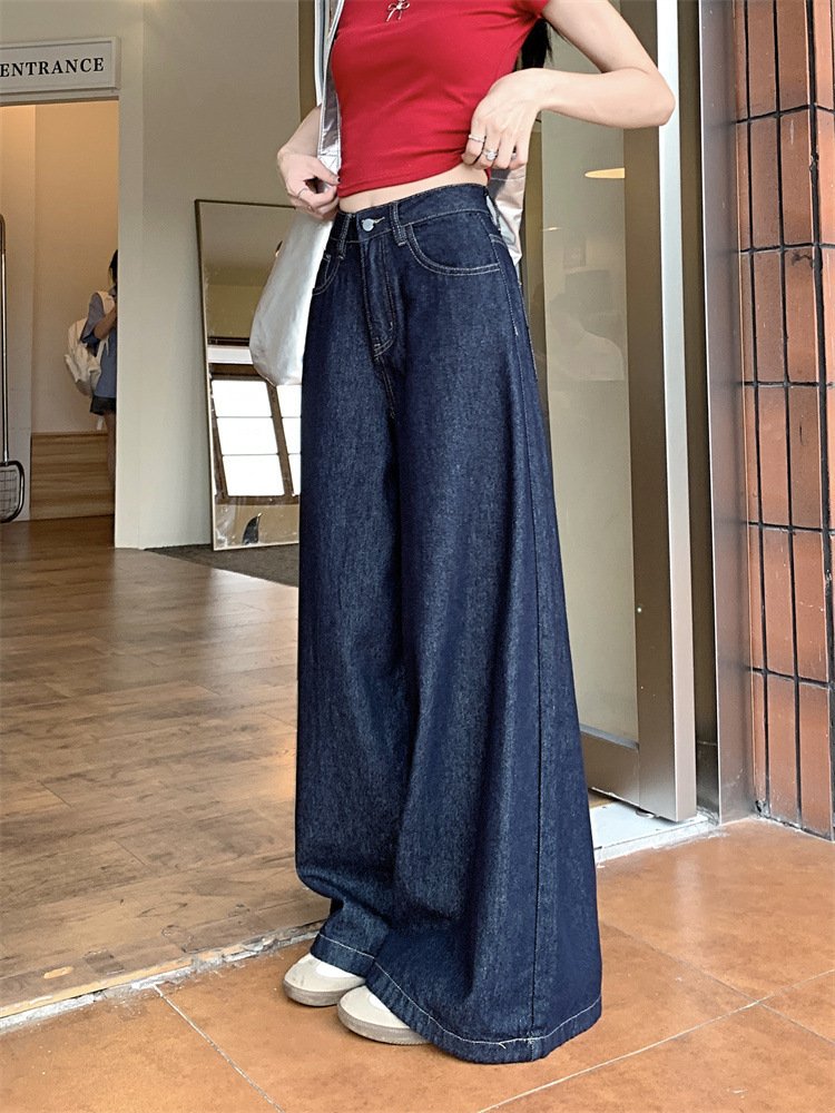 レディース パンツ スリム コットン 綿 デニム 春夏 カジュアル レトロ 春 夏 ロング ストレート ハイウエスト ウォッシュ