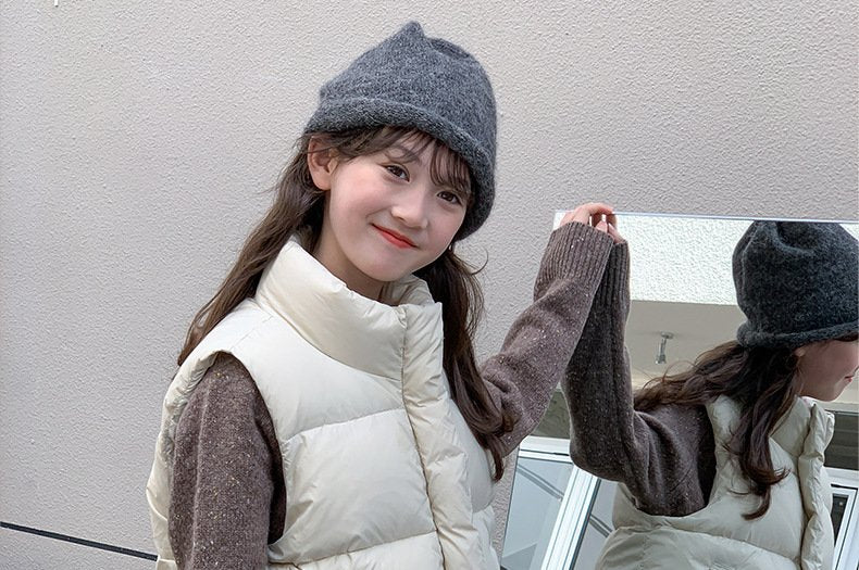 レディース トップス ベスト ノースリーブ 無地 ゆったり 体型カバー 袖なし ショート 男女兼用 シンプル ブラック ダウン ベージュ インナー