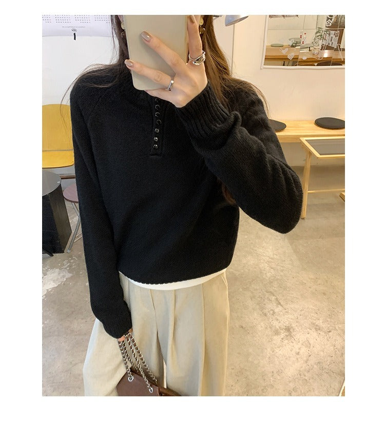 レディース トップス ニット セーター プルオーバー ミディアム 長袖 ラグラン ラウンドネック ボタン かわいい 大人可愛い きれいめ シンプル カジュアル 上品 おしゃれ こなれ感 個性的 ベーシック ナチュラル 無地 春 秋 冬 ママ 通勤 学生 学校 通学 デート お出かけ 旅行 公園 女子会 休日 ショッピング お花見 合コン コンパ 婚活 モテ 清楚 定番 S M L 黒 グレー ベージュ ブルー ベーシックカラー 大人カラー