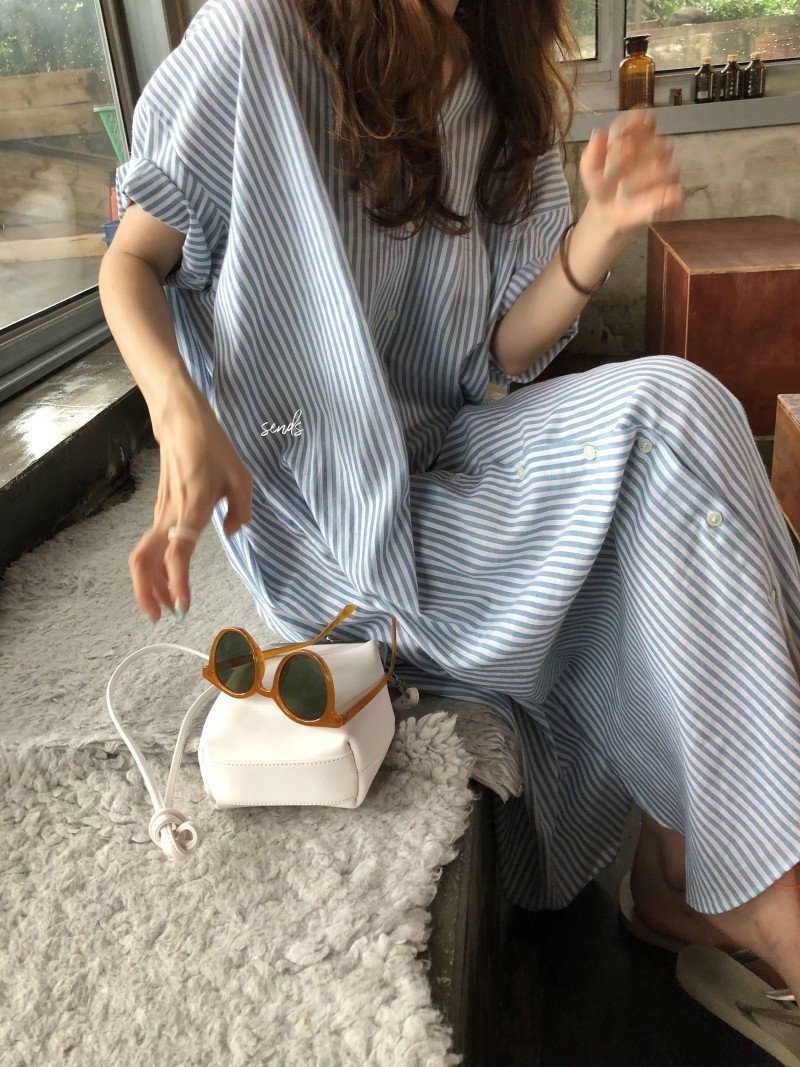 ワンピース 半袖 長袖 ボーダー ストライプ 春夏 きれいめ レトロ 通勤 春 夏 ロング 襟付き 切り替えデザイン