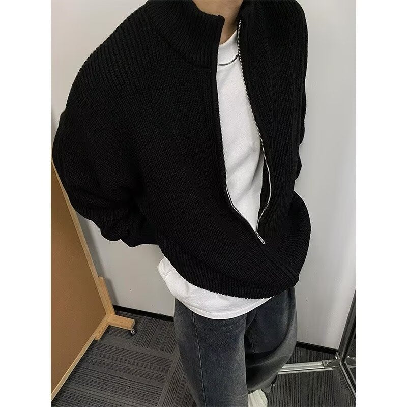 ニット カーディガン コート 長袖 ゆったり 春 秋冬 カジュアル アメリカン レトロ 秋 冬 カップル セーター スタンドカラー ラグジュアリー