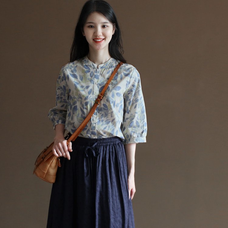 レディース シャツ トップス 花柄 プリント 春夏 きれいめ 通勤 前開き 春 夏 フラワー プルオーバー レギュラー 森ガール 立ち襟