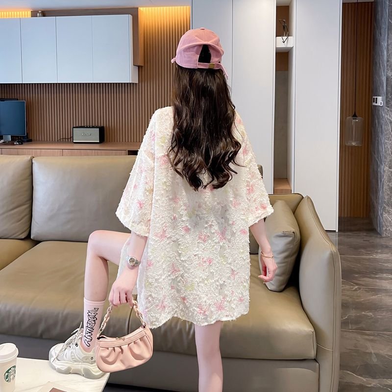 シャツ ジャケット 半袖 ゆったり 春夏 カジュアル 前開き 春 夏 ミモレ 薄手 ポリエステル UVカット