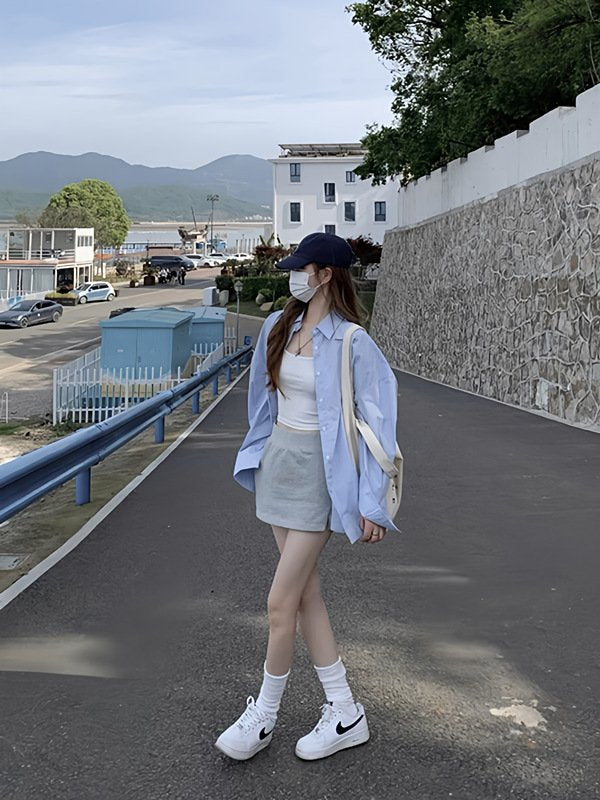 レディース シャツ コート 長袖 無地 ゆったり 春夏 カジュアル 韓国風 重ね着 前開き 春 夏 秋 シンプル 切り替えデザイン ポリエステル UVカット