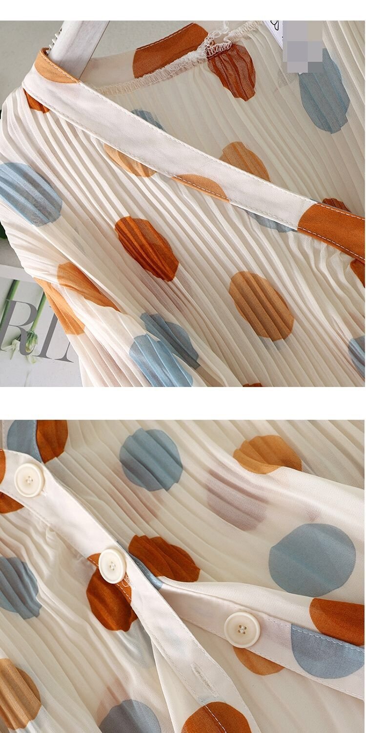 レディース シャツ 長袖 ゆったり きれいめ 通勤 体型カバー 前開き Vネック かわいい 上品 シフォン ドット