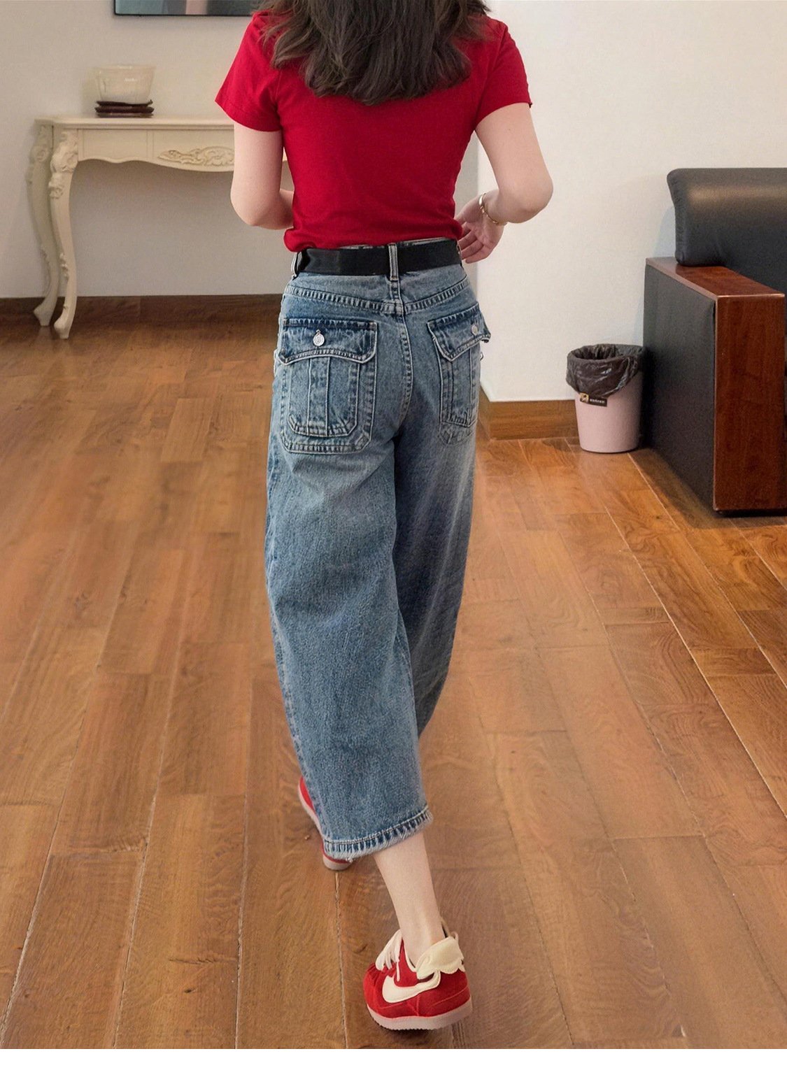 レディース パンツ ゆったり ワイド デニム 春夏 カジュアル アメリカン きれいめ 春 夏 上品 レトロ 薄手 美脚 デニムパンツ ハイウエスト タイ