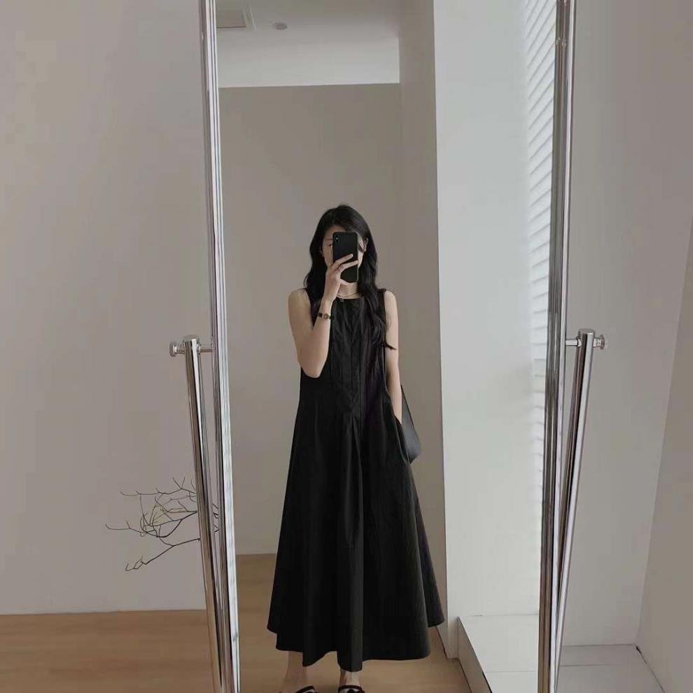 ワンピース ノースリーブ 無地 夏 きれいめ 通勤 春夏 袖なし ラウンドネック シンプル ロング 上品 Aライン