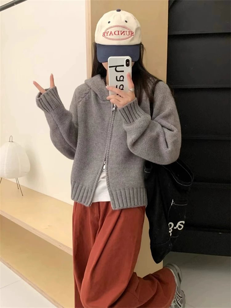 レディース ニット カーディガン コート 長袖 ゆったり 秋冬 秋 体型カバー ミニ 膝丈 ジャケット 冬 切り替えデザイン 厚手 セーター パーカー フード フェミニン アウター ボタン ポリエステル