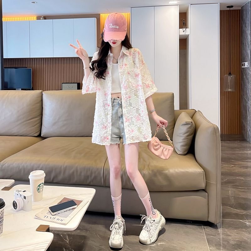 シャツ ジャケット 半袖 ゆったり 春夏 カジュアル 前開き 春 夏 ミモレ 薄手 ポリエステル UVカット