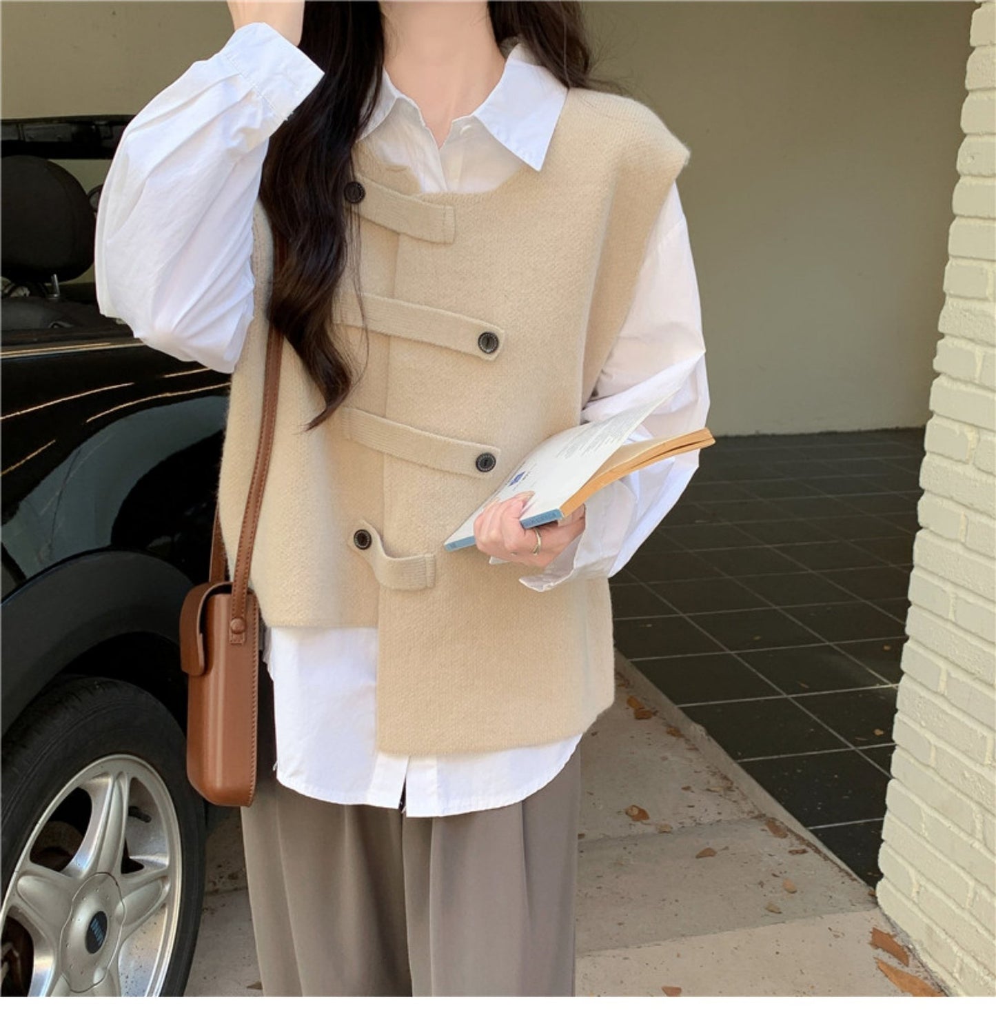 レディース トップス ベスト 無地 春 秋冬 きれいめ 通勤 オフィス 春夏 重ね着 膝丈 ラウンドネック 秋 シンプル 冬 アシンメトリー プルオーバー