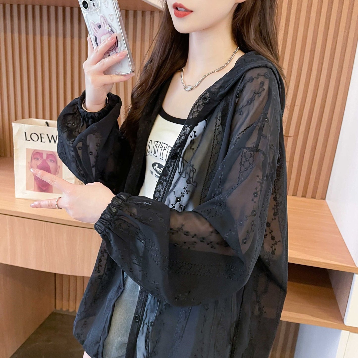 ジャケット 長袖 ゆったり 春夏 カジュアル 大きいサイズ 春 夏 ミモレ フード ポリエステル